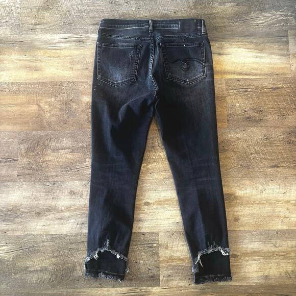 R13 Shredded Hem Black Skinny High Waisted Splatter Jeans Size 30 - Picture 3 of 10